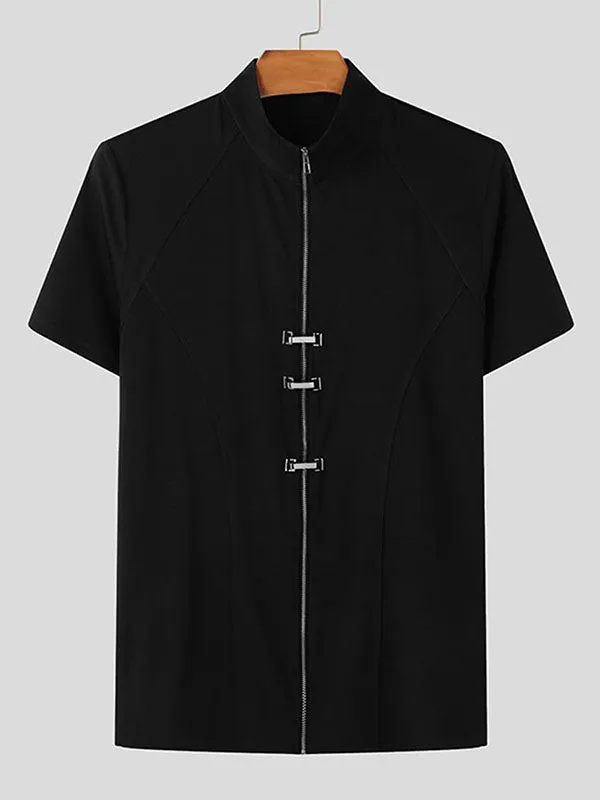 Mens Solid Color Zipper Short Sleeve T-Shirt SKUK97602 sold by Incerunmen product image thumbnail 4