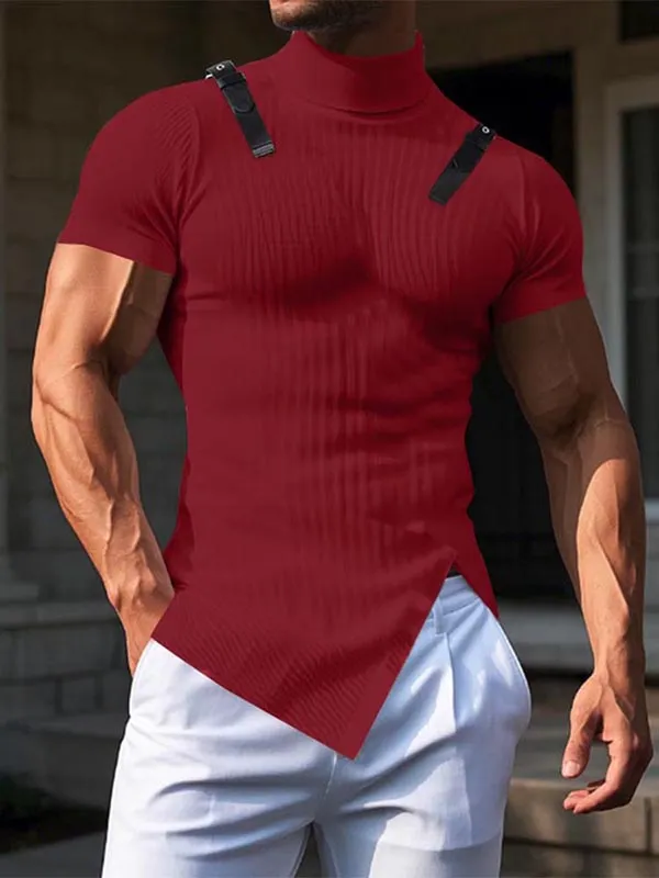 Mens Leather Buckle Texture Short Sleeve T-Shirt SKUK97611 sold by Incerunmen product image thumbnail 3