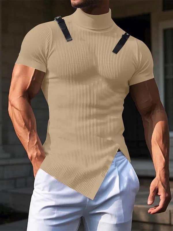 Mens Leather Buckle Texture Short Sleeve T-Shirt SKUK97611 sold by Incerunmen product image thumbnail 2