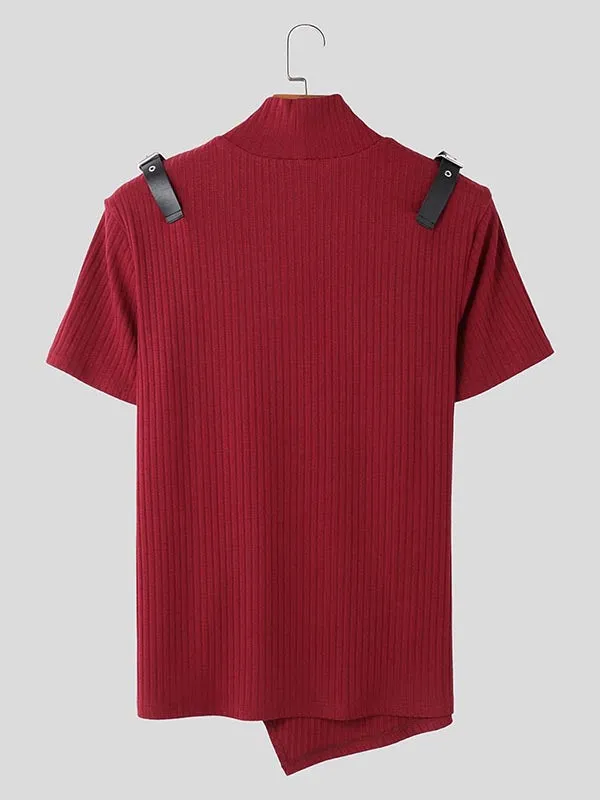 Mens Leather Buckle Texture Short Sleeve T-Shirt SKUK97611 sold by Incerunmen product image thumbnail 5