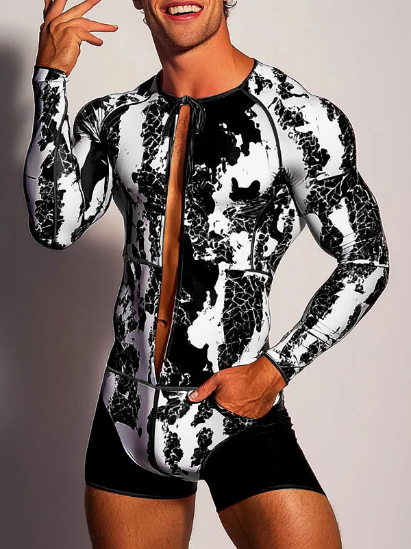 Mens Colorblock Print Long Sleeve Bodysuit SKUK91709 sold by Incerunmen product image thumbnail 2