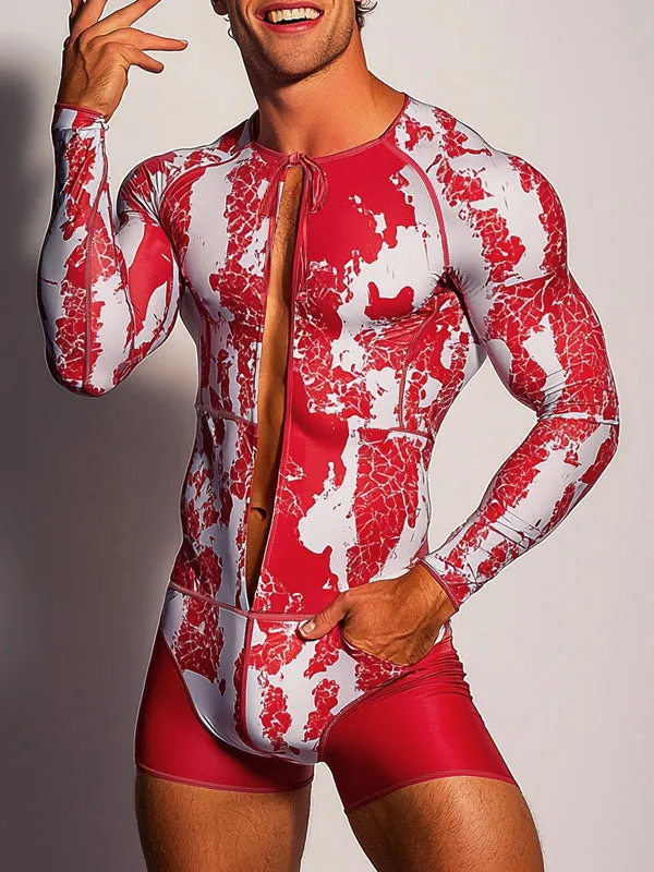 Mens Colorblock Print Long Sleeve Bodysuit SKUK91709 sold by Incerunmen