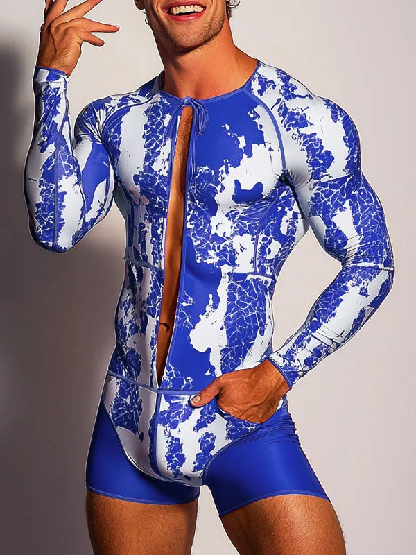 Mens Colorblock Print Long Sleeve Bodysuit SKUK91709 sold by Incerunmen product image thumbnail 3