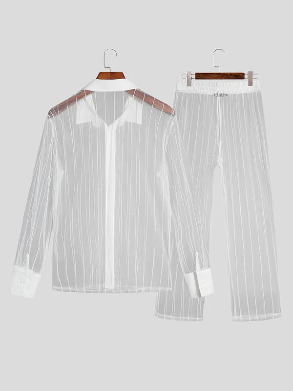 Mens Striped See-through 2 Piece Set SKUJ03881 sold by Incerunmen product image thumbnail 3