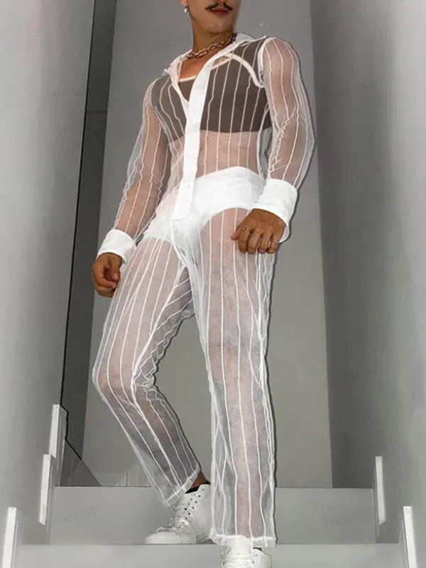 Mens Striped See-through 2 Piece Set SKUJ03881 sold by Incerunmen