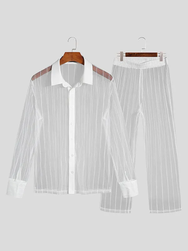Mens Striped See-through 2 Piece Set SKUJ03881 sold by Incerunmen product image thumbnail 2