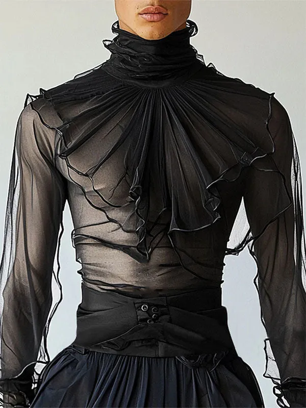 Mens Ruffled Pleated Long Sleeve Shirt SKUK91810 sold by Incerunmen