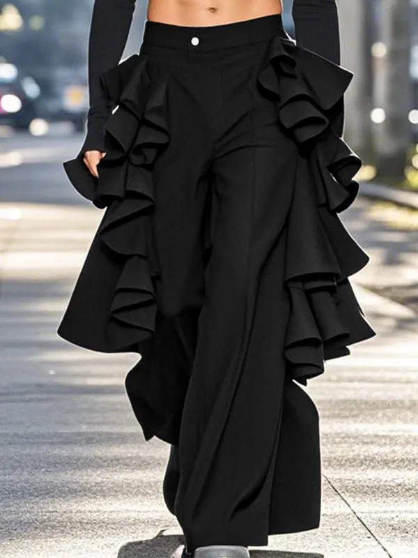 Mens Solid Color Ruffled Double-Layer Pant SKUK96914 sold by Incerunmen