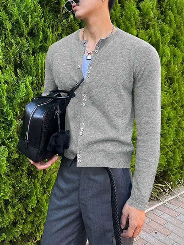 Mens Solid Color Button Detail Long Sleeve Cardigan SKUK95544 sold by Incerunmen