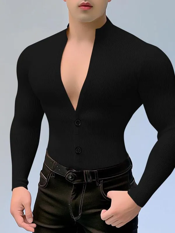 Mens Solid Color Textured Long Sleeve T-Shirt SKUK97843 sold by Incerunmen