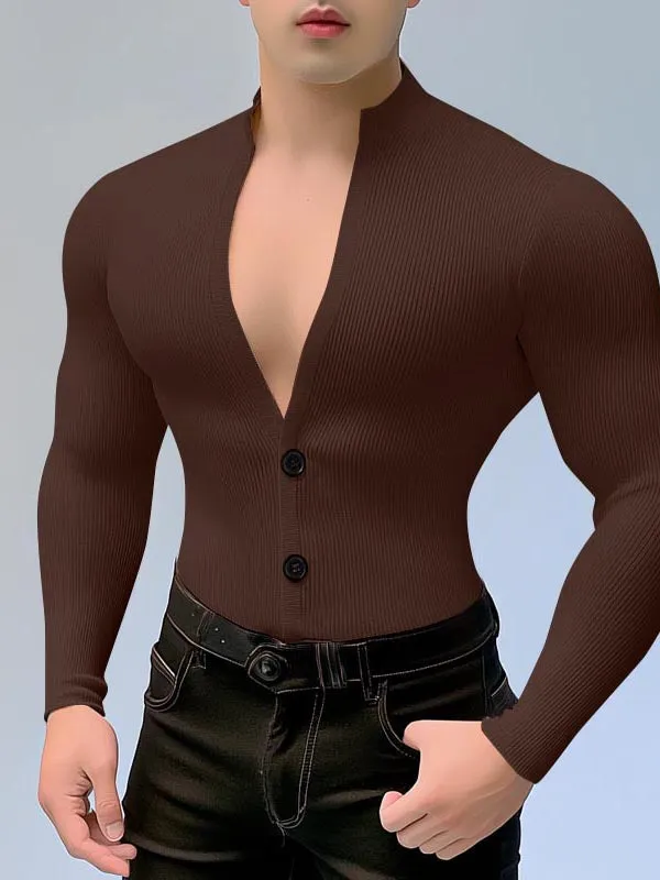 Mens Solid Color Textured Long Sleeve T-Shirt SKUK97843 sold by Incerunmen product image thumbnail 3