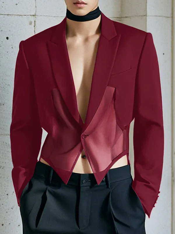 Mens Mesh Patchwork Sheer Long Sleeve Blazer SKUK95713 sold by Incerunmen product image thumbnail 2