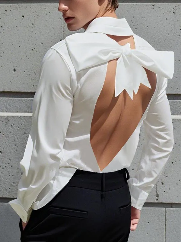 Mens Bow Tie Detail Backless Long Sleeve Shirt SKUK95721 sold by Incerunmen