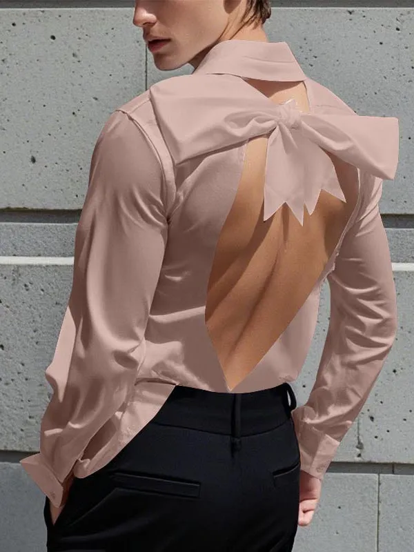 Mens Bow Tie Detail Backless Long Sleeve Shirt SKUK95721 sold by Incerunmen product image thumbnail 3