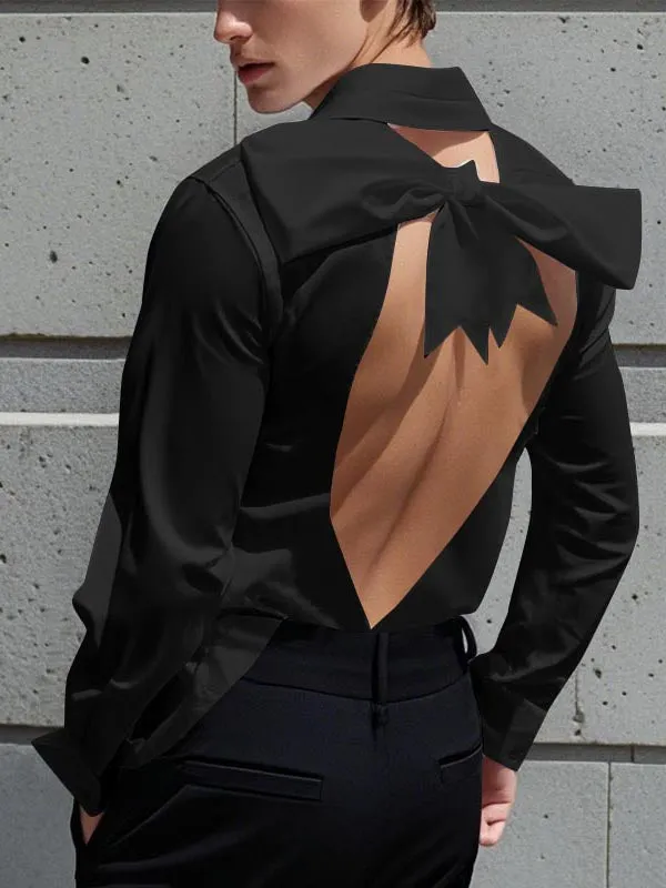 Mens Bow Tie Detail Backless Long Sleeve Shirt SKUK95721 sold by Incerunmen product image thumbnail 2