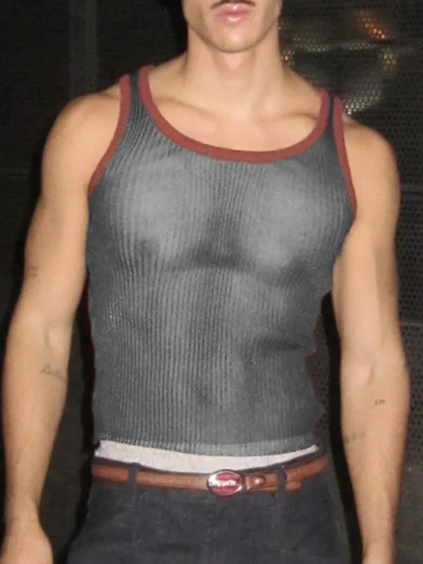 Mens Mesh Sheer Colorblock Tank SKUK97850 sold by Incerunmen