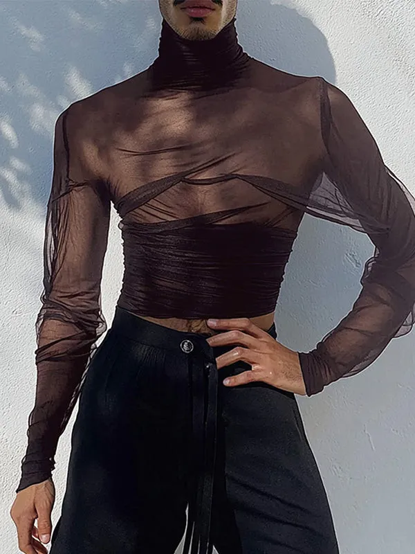 Mens Sheer Pleated Long Sleeve T-Shirt SKUK88561 sold by Incerunmen product image thumbnail 3