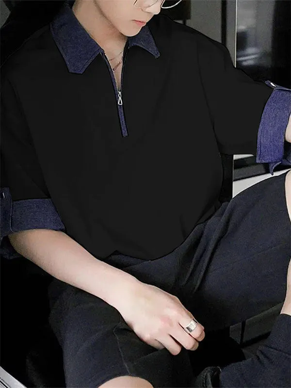 Mens Colorblock Short Sleeve Polo Shirt SKUK95654 sold by Incerunmen