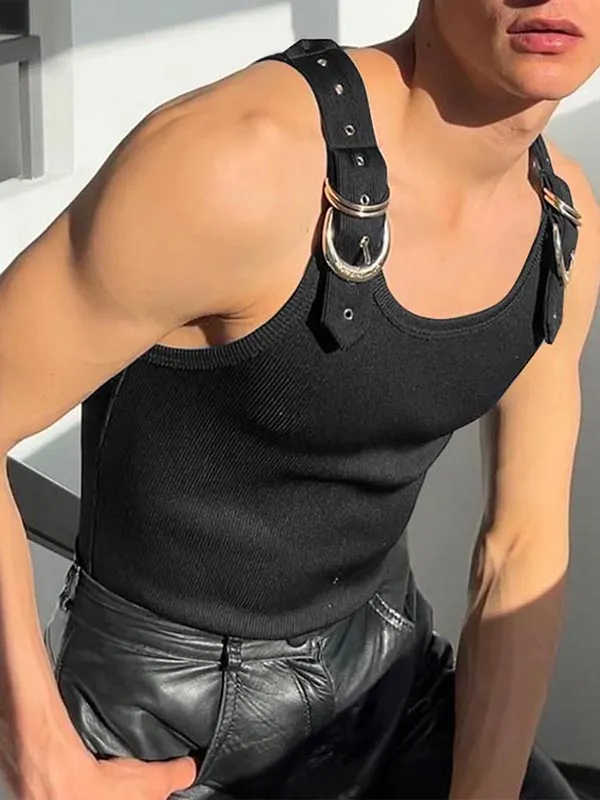 Mens Metal Buckle Strap Casual Tank SKUK94143 sold by Incerunmen product image thumbnail 2