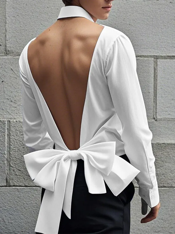 Mens Bow Tie Backless Long Sleeve Shirt SKUK95687 sold by Incerunmen product image thumbnail 4