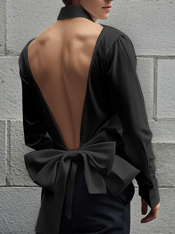 Mens Bow Tie Backless Long Sleeve Shirt SKUK95687 sold by Incerunmen