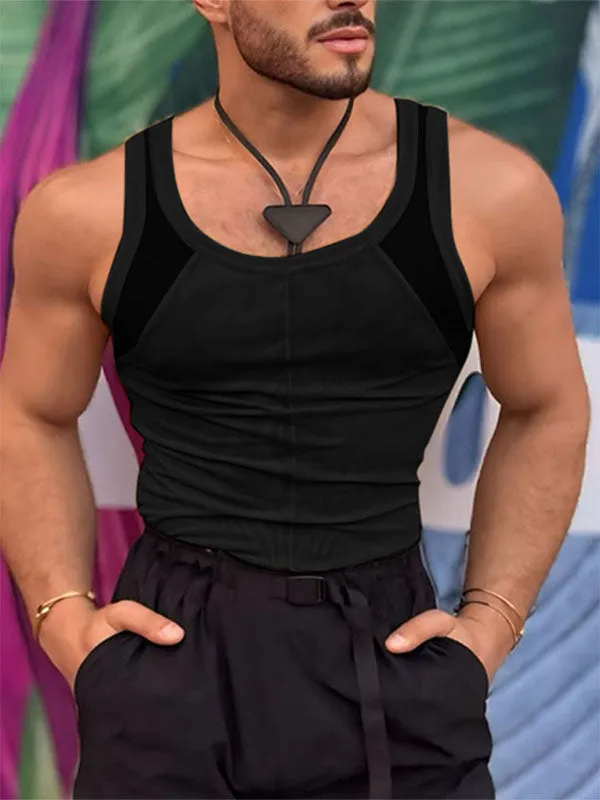 Mens Solid Color Mesh Panel Tank SKUK94746 sold by Incerunmen