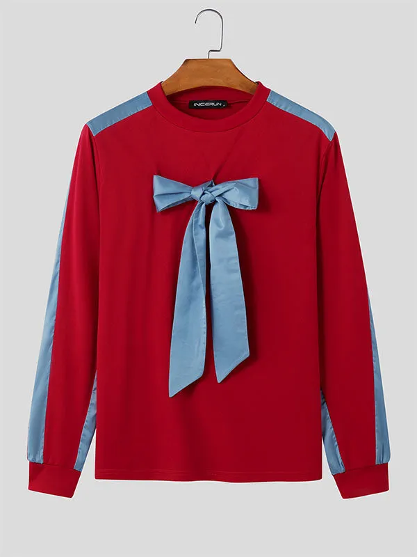 Mens Bowknot Patchwork Long-Sleeve T-Shirt SKUK92859 sold by Incerunmen product image thumbnail 4