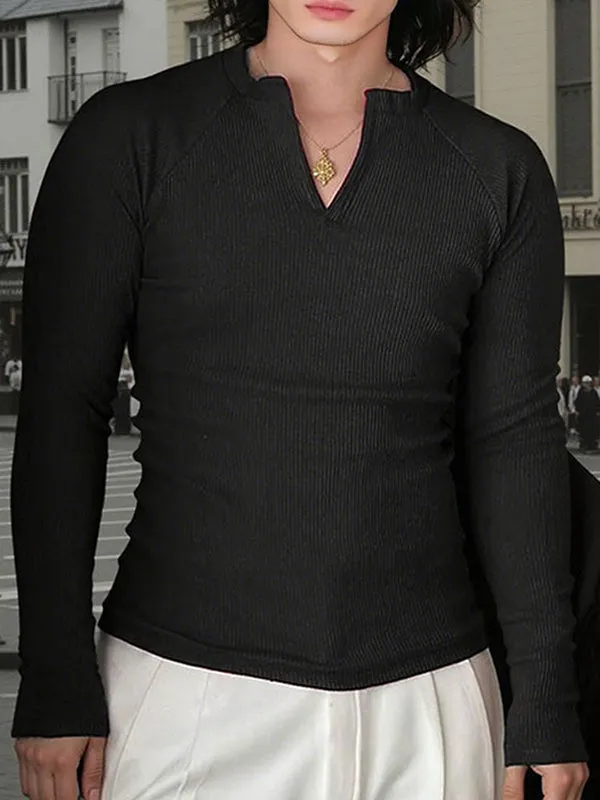 Mens Solid Color Textured Long Sleeve T-Shirt SKUK95633 sold by Incerunmen