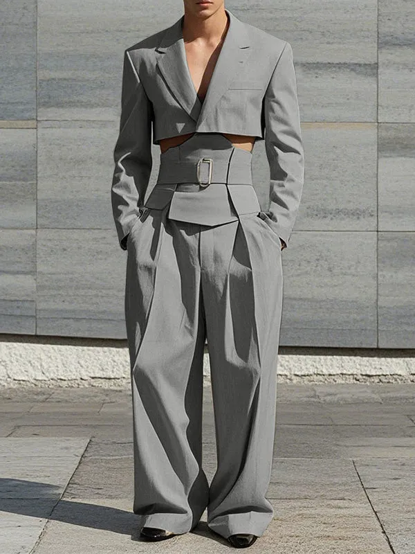 Mens Solid Color Loose Cropped Two Pieces Outfit SKUK93594 sold by Incerunmen product image thumbnail 3