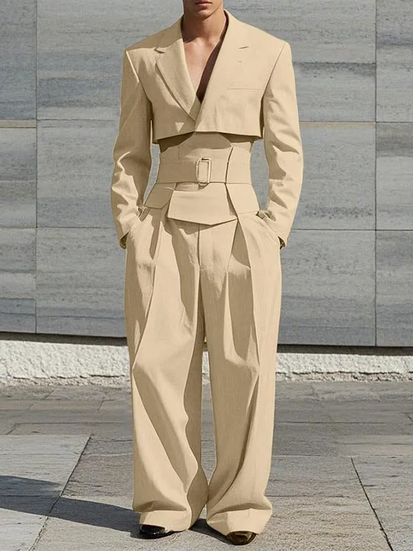 Mens Solid Color Loose Cropped Two Pieces Outfit SKUK93594 sold by Incerunmen