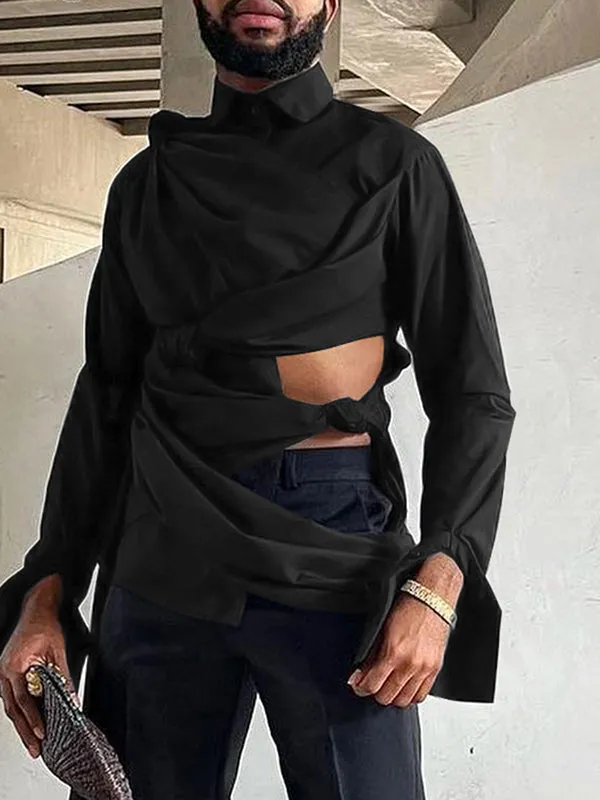 Mens Twist Design Hollow-Out Long-Sleeve Shirt SKUK85370 sold by Incerunmen