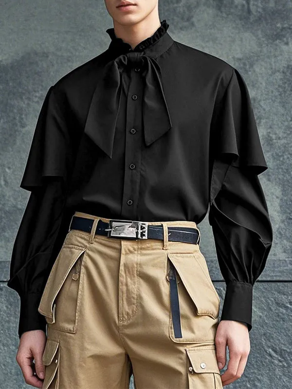 Mens Ruffled Stand Collar Long-Sleeve Shirt SKUK94595 sold by Incerunmen