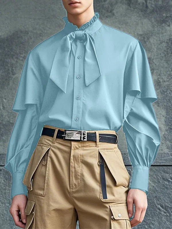 Mens Ruffled Stand Collar Long-Sleeve Shirt SKUK94595 sold by Incerunmen product image thumbnail 2