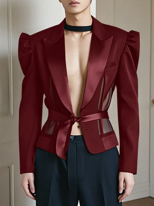 Mens Sheer Mesh Panel Long-Sleeve Blazer SKUK94716 sold by Incerunmen