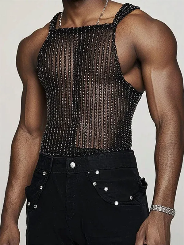 Mens Shiny Vertical Striped Sheer Tank SKUK92847 sold by Incerunmen