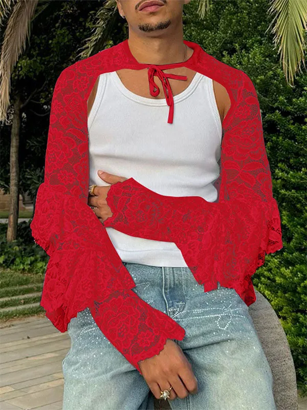 Mens Ruffle Lace Long-Sleeve T-Shirt SKUK91694 sold by Incerunmen