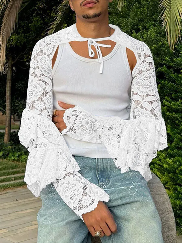Mens Ruffle Lace Long-Sleeve T-Shirt SKUK91694 sold by Incerunmen product image thumbnail 4