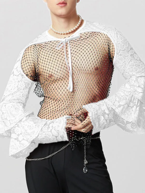 Mens Ruffle Lace Long-Sleeve T-Shirt SKUK91694 sold by Incerunmen product image thumbnail 5