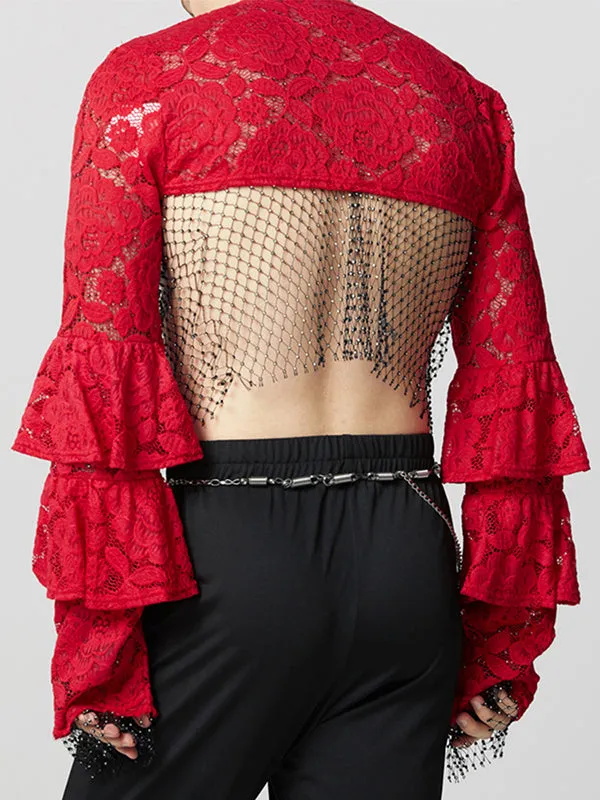 Mens Ruffle Lace Long-Sleeve T-Shirt SKUK91694 sold by Incerunmen product image thumbnail 3