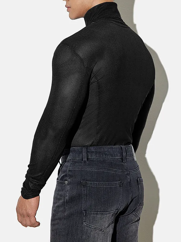 Mens Sheer Mesh Turtleneck Long-Sleeve T-Shirt SKUK93679 sold by Incerunmen product image thumbnail 2