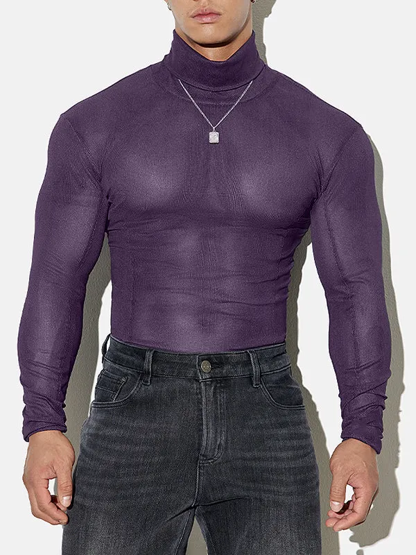 Mens Sheer Mesh Turtleneck Long-Sleeve T-Shirt SKUK93679 sold by Incerunmen product image thumbnail 5