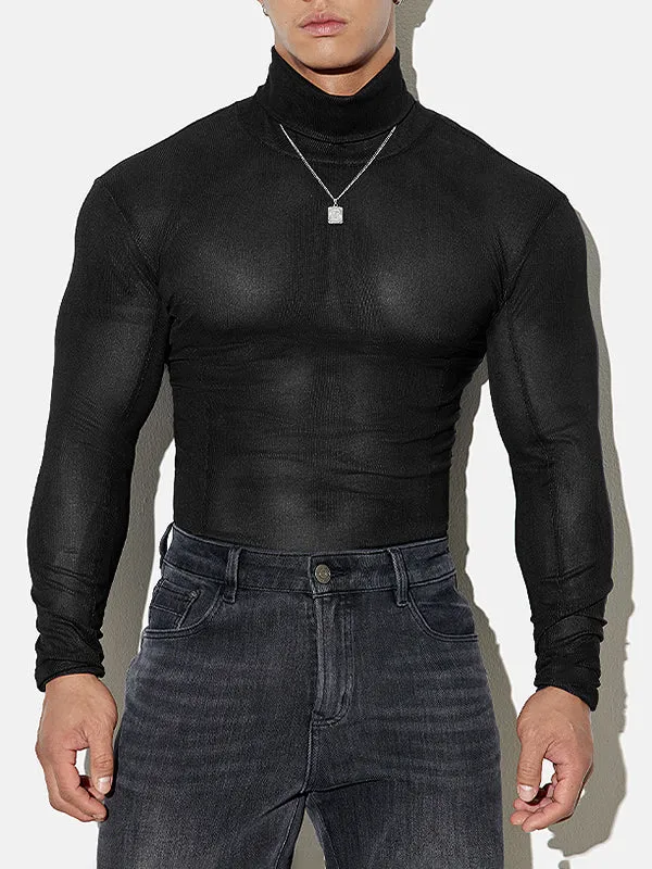 Mens Sheer Mesh Turtleneck Long-Sleeve T-Shirt SKUK93679 sold by Incerunmen