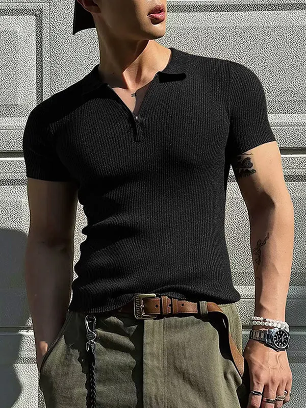 Mens Solid Color Striped Zipper Long-Sleeve Shirt SKUK94144 sold by Incerunmen