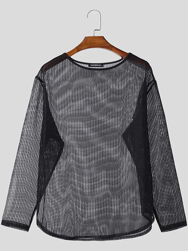 Mens Hollow-Out Sheer Long-Sleeve T-Shirt SKUK94767 sold by Incerunmen product image thumbnail 4