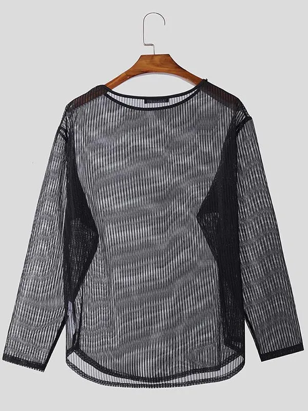 Mens Hollow-Out Sheer Long-Sleeve T-Shirt SKUK94767 sold by Incerunmen product image thumbnail 3