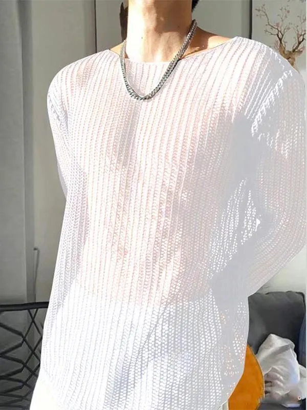 Mens Hollow-Out Sheer Long-Sleeve T-Shirt SKUK94767 sold by Incerunmen product image thumbnail 2