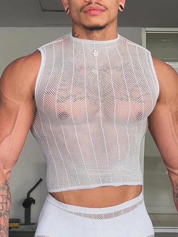 Mens Sheer Mesh Striped Tank SKUK94741 sold by Incerunmen