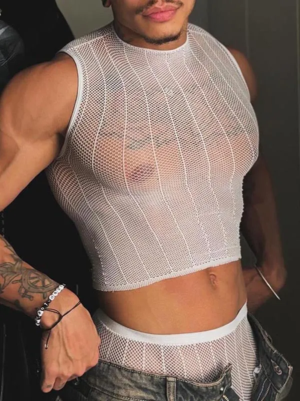 Mens Sheer Mesh Striped Tank SKUK94741 sold by Incerunmen product image thumbnail 2