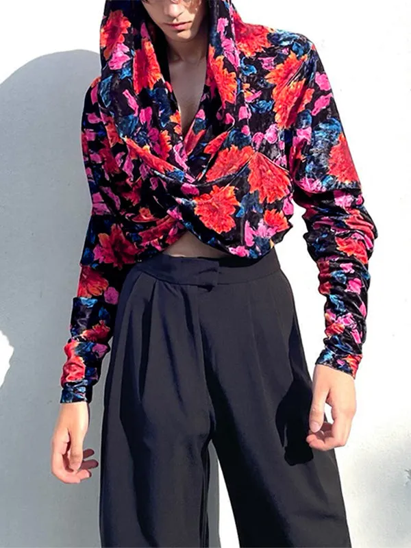 Mens Floral Print Hooded Long-Sleeve Shirt SKUK90502 sold by Incerunmen