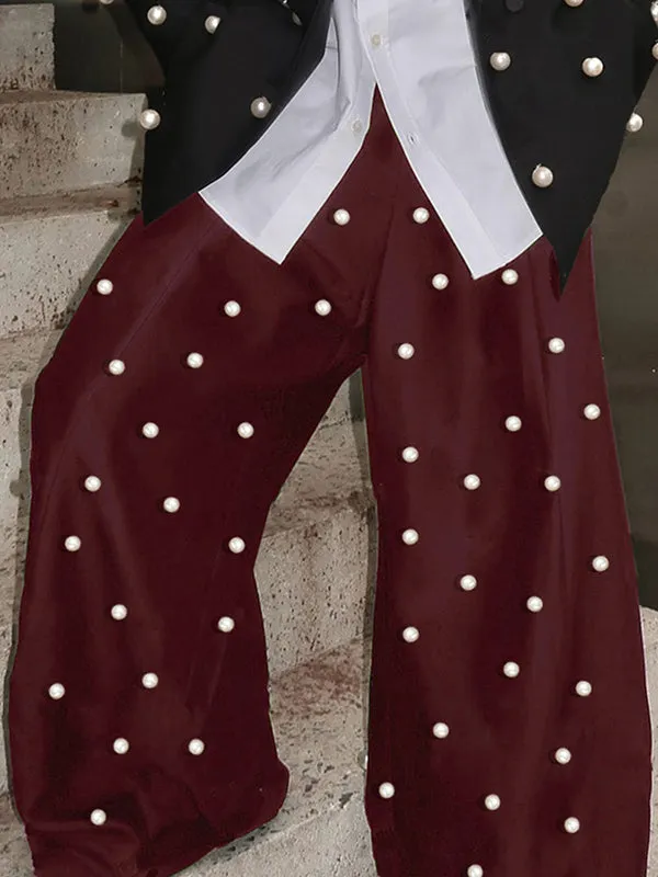 Mens Solid Color Pearl Embellished Pant SKUK91848 sold by Incerunmen